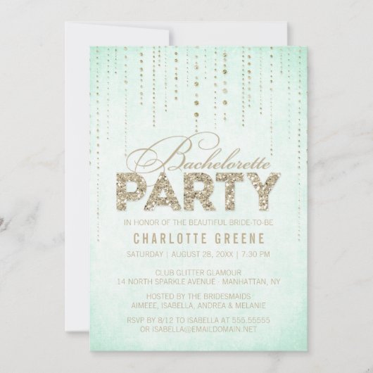 Mint & Gold Glitter Kijk Bachelorette Party Kaart (Voorkant)