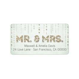 Mint & Gold Glitter Look Mr & Mrs Labels