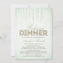 Mint & Gold Glitter-look Rehearsal Dinner Kaart