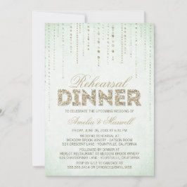 Mint & Gold Glitter look Rehearsal Dinner Uitnodig Kaart