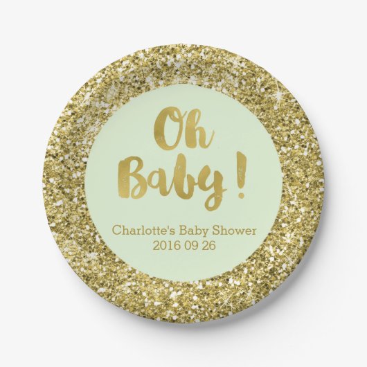 Mint Gold Glitter Oh Baby Bord (Voorkant)