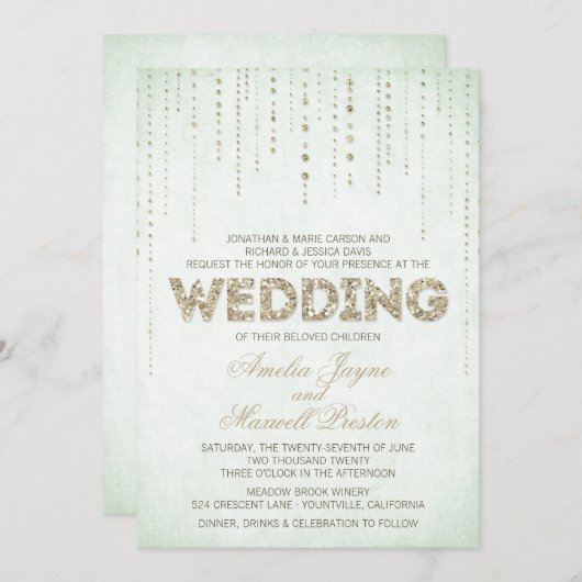 Mint & Gold Glitter Watch Wedding Kaart (Voorkant / Achterkant)