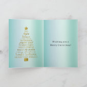Mint Gold Inspirational Christmas Tree Peace Joy  Kaart (Binnen)