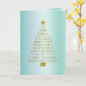 Mint Gold Inspirational Christmas Tree Peace Joy  Kaart (Gele Bloem)