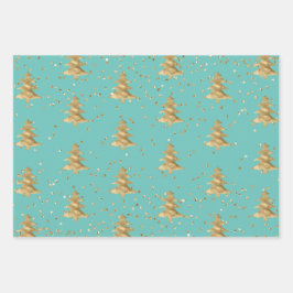 Mint Gold Kerstboom Glitz Inpakpapier Vel