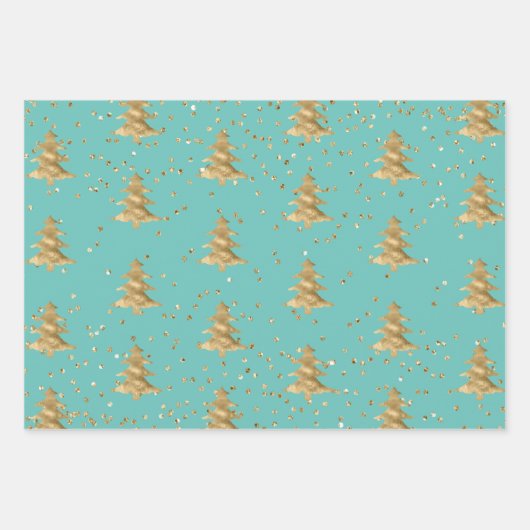 Mint Gold Kerstboom Glitz Inpakpapier Vel (Voorkant)