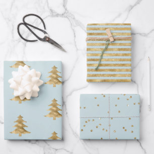 Mint Gold kerstboomstripes   Inpakpapier Vel
