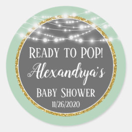 Mint Gold Klaar voor Pop Baby shower Favor Tags Ronde Sticker