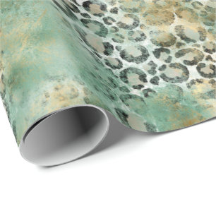 Mint Gold Leopard Print Cadeaupapier
