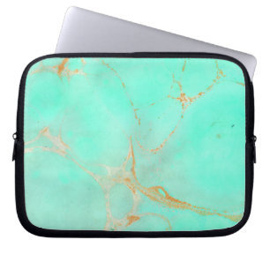 Mint & Gold Marble Abstract Aqua Blauwgroen geverf Laptop Sleeve