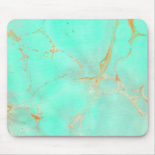Mint & Gold Marble Abstract Aqua Blauwgroen geverf Muismat