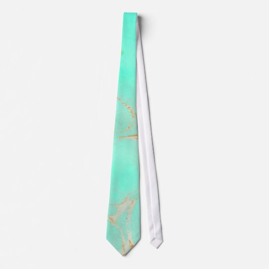 Mint & Gold Marble Abstract Aqua Blauwgroen geverf Stropdas (Voorkant)