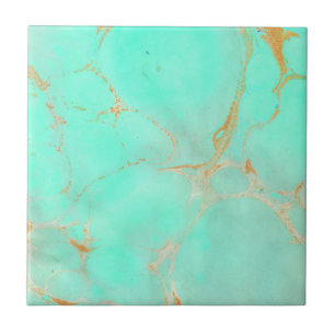 Mint & Gold Marble Abstract Aqua Blauwgroen geverf Tegeltje