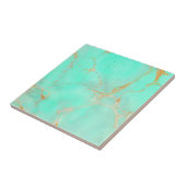 Mint & Gold Marble Abstract Aqua Blauwgroen geverf Tegeltje (Zijkant)