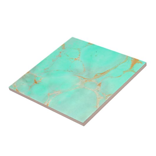 Mint & Gold Marble Abstract Aqua Blauwgroen geverf Tegeltje (Zijkant)