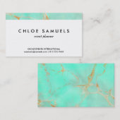 Mint & Gold Marble Abstract Aqua Blauwgroen geverf Visitekaartje (Voorkant / Achterkant)