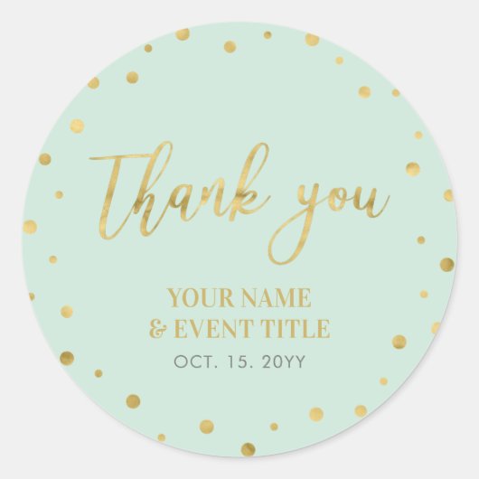 Mint & Gold | Modern Birthday Favor Dank u Ronde Sticker (Voorkant)