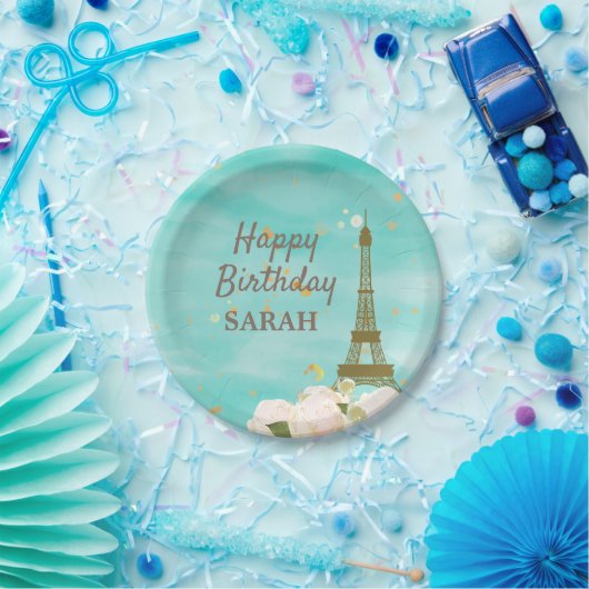 Mint Gold Paris Eiffel Tower Sweet 16 Birthday Papieren Bordje (Feest)