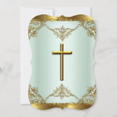 Mint Gold Pearl Damask Cross Baptisme Christening  Kaart (Achterkant)