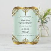 Mint Gold Pearl Damask Cross Baptisme Christening  Kaart (Staand voorkant)