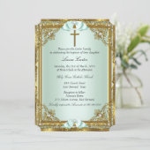 Mint Gold Pearl Damask Cross Baptisme Christening  Kaart (Staand voorkant)