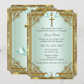 Mint Gold Pearl Damask Cross Baptisme Christening  Kaart (Voorkant / Achterkant)