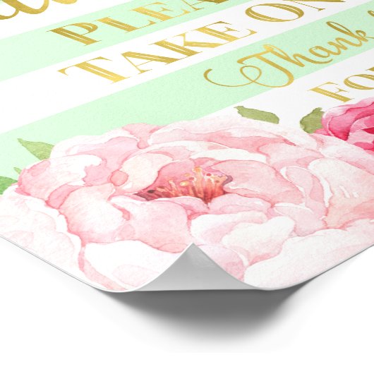 Mint Gold Pink Waterverf Floral Favors Sign Poster (Hoek)