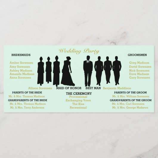 Mint Gold Polka Dot Wedding Ceremony Programma Kaa Programmakaart (Achterkant)