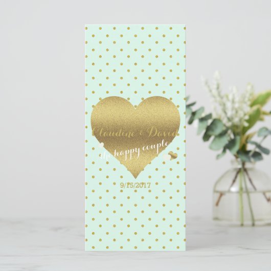 Mint Gold Polka Dot Wedding Ceremony Programma Kaa Programmakaart (Staand voorkant)