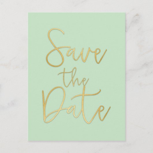 Mint & Gold SAVE THE DATE Moderne Script Ansichtka Aankondigingskaart (Voorkant)