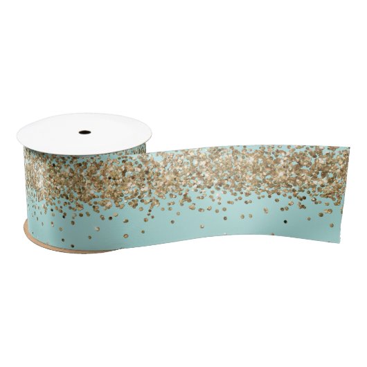 Mint Gold Sparkle Glitter Satijnen Lint (Spoel)