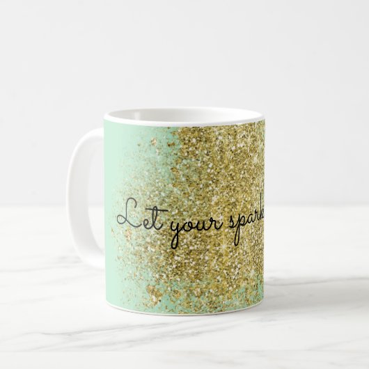 Mint Gold Sparkle Shine Faux Glitter Koffiemok (Voorkant links)