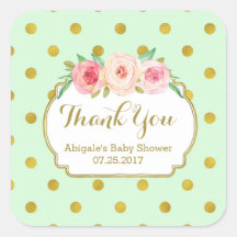 Mint Gold Stippen Bloemen Baby shower Favor Tags