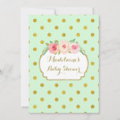 Mint Gold Stippen Waterverf Floral Baby shower Kaart (Voorkant)