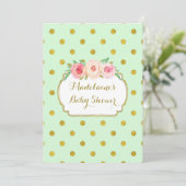 Mint Gold Stippen Waterverf Floral Baby shower Kaart (Staand voorkant)