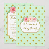 Mint Gold Stippen Waterverf Floral Baby shower Kaart (Voorkant / Achterkant)