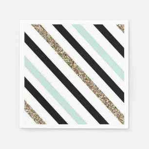 Mint Gold Striped Napkin Servet
