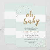 Mint & Gold Stripes Confetti Oh Baby shower Uitnod Kaart (Voorkant / Achterkant)
