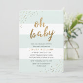 Mint & Gold Stripes Confetti Oh Baby shower Uitnod Kaart (Staand voorkant)