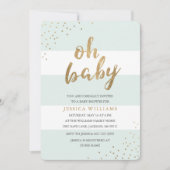 Mint & Gold Stripes Confetti Oh Baby shower Uitnod Kaart (Voorkant)