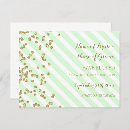 Mint Gold Stripes Elopement Aankondiging Briefkaar (Voorkant / Achterkant)