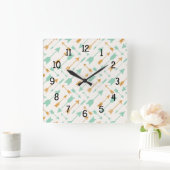 Mint Gold Tribal Aztec Arrows patroonklok Vierkante Klok (Huis)