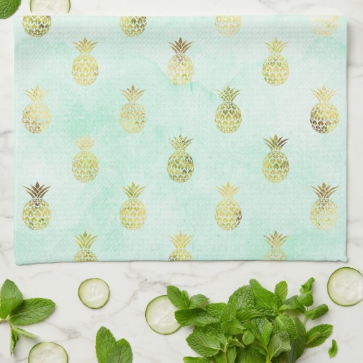 Mint Gold Tropical Pineapple Theedoek (Gevouwen)