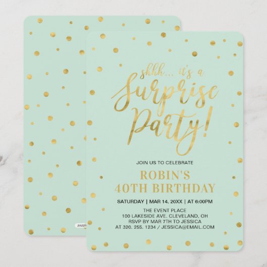 Mint & Gold | Volwassen 40e verrassingsfeest Kaart (Voorkant / Achterkant)
