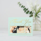 Mint Gold Wedding Bedankt Script Foto Briefkaart (Staand voorkant)
