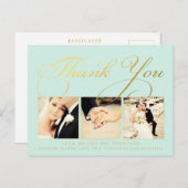 Mint Gold Wedding Bedankt Script Foto Briefkaart (Voorkant / Achterkant)