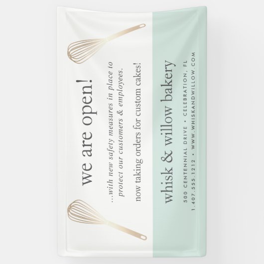 Mint & Gold Whisk Bakery Business ReOpening Spandoek (Verticaal)
