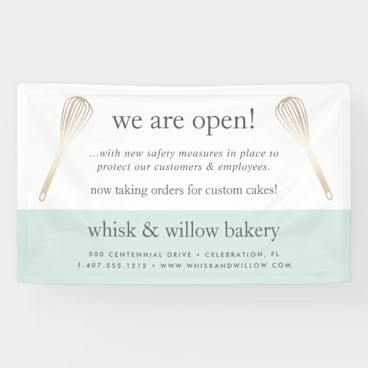 Mint & Gold Whisk Bakery Business ReOpening Spandoek (Horizontaal)