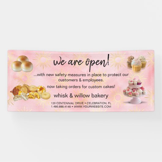Mint & Gold Whisk Bakery Business ReOpening Spandoek (Horizontaal)