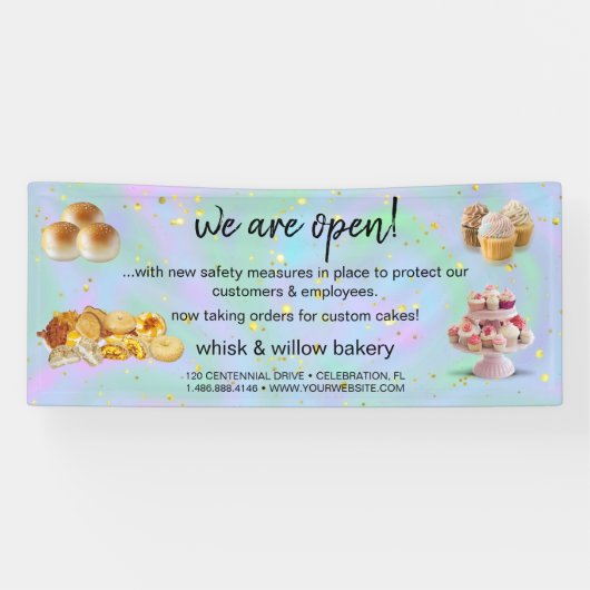 Mint & Gold Whisk Bakkerij Business Heropening bla Spandoek (Horizontaal)